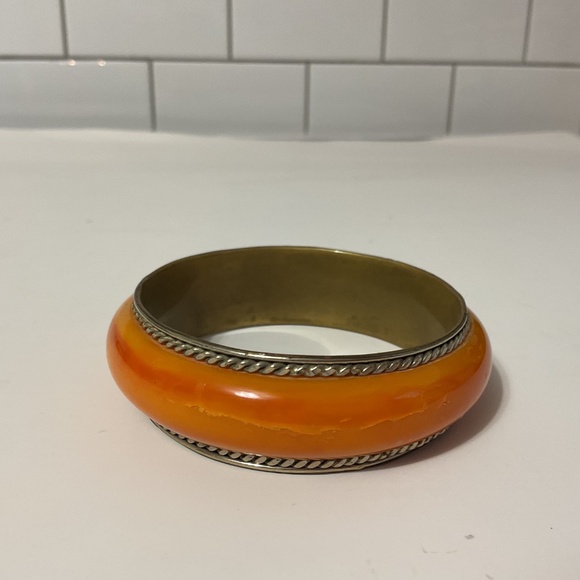 Moroccan Amber Resin Brass Bracelet - Picture 2 of 4